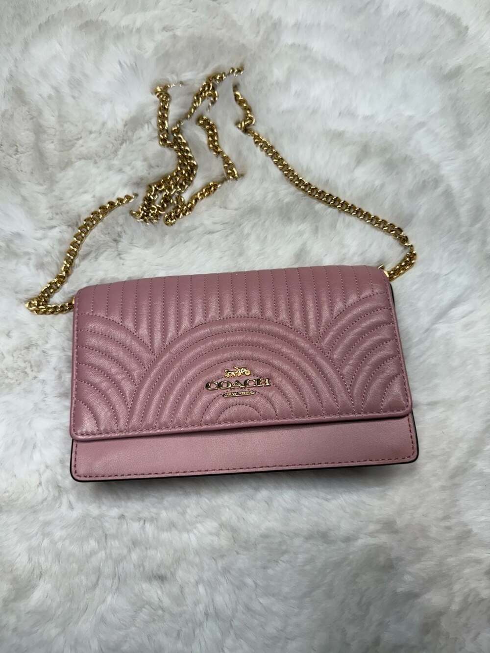 COACH Foldover Belt Bag With Linear Quilting C4462 True Pink Leather Crossbody